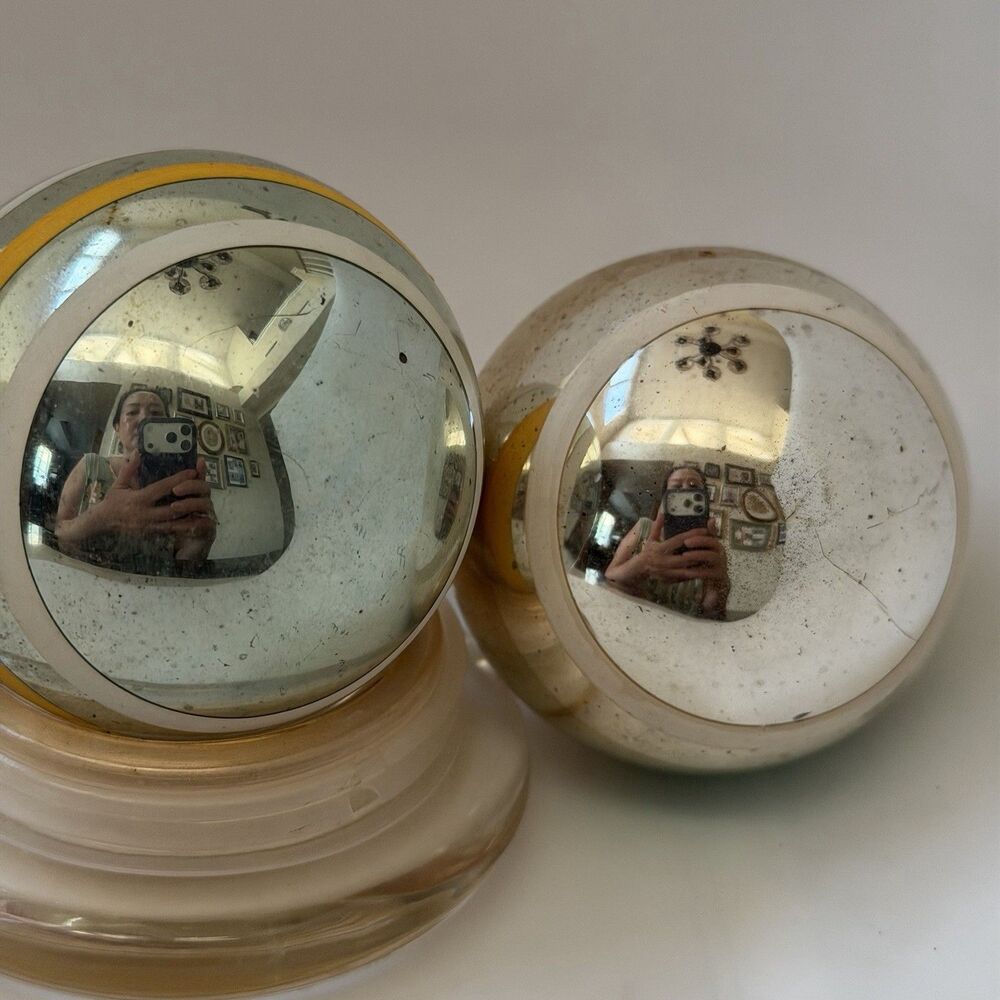 Vintage Shiny Brite Glass Christmas Ornaments USA Striped Set of 2 2.5” - Picture 7 of 8